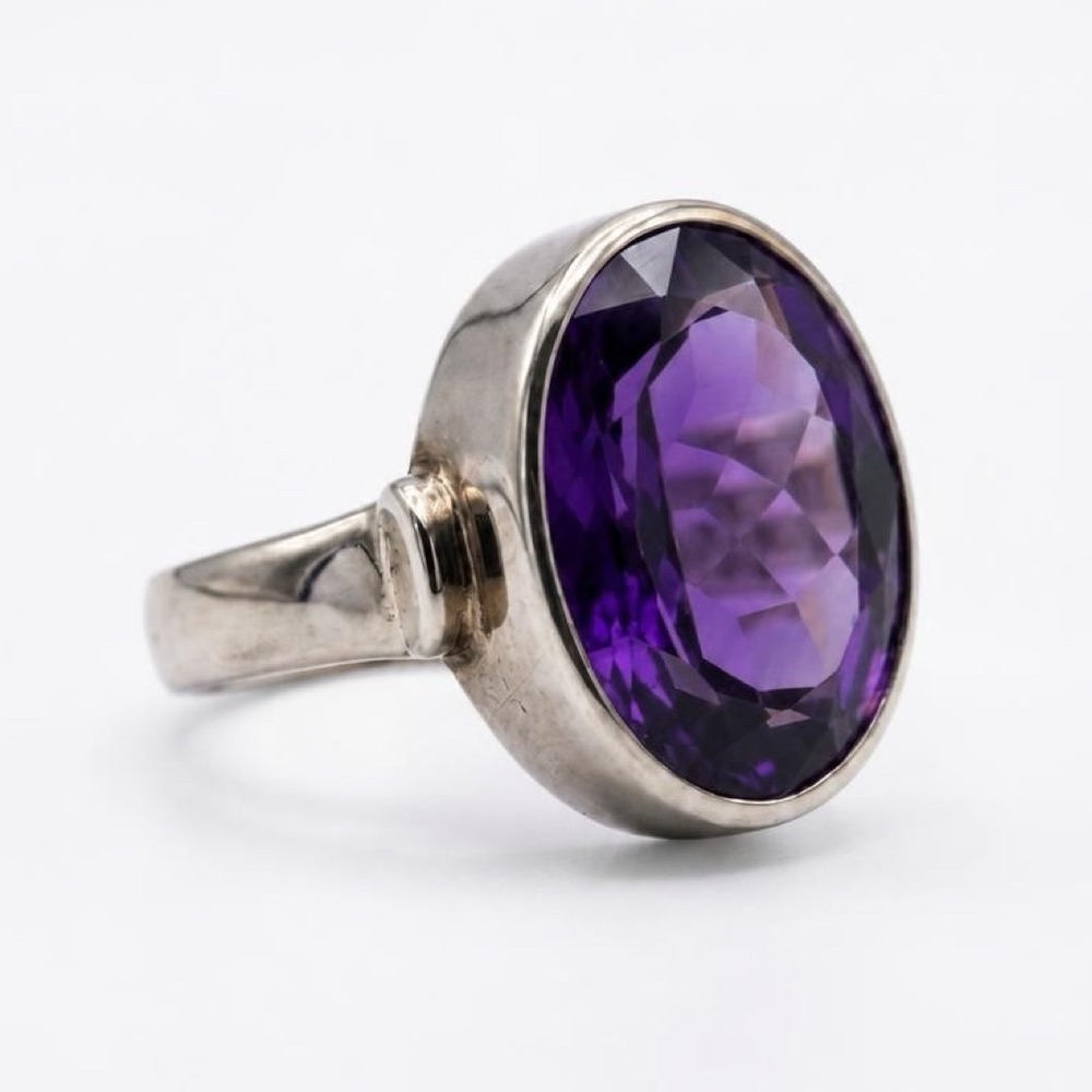 Vintage Amethyst Purple Bezeled Large Ring Sterling Silver S/8 Witchy Whimsigoth